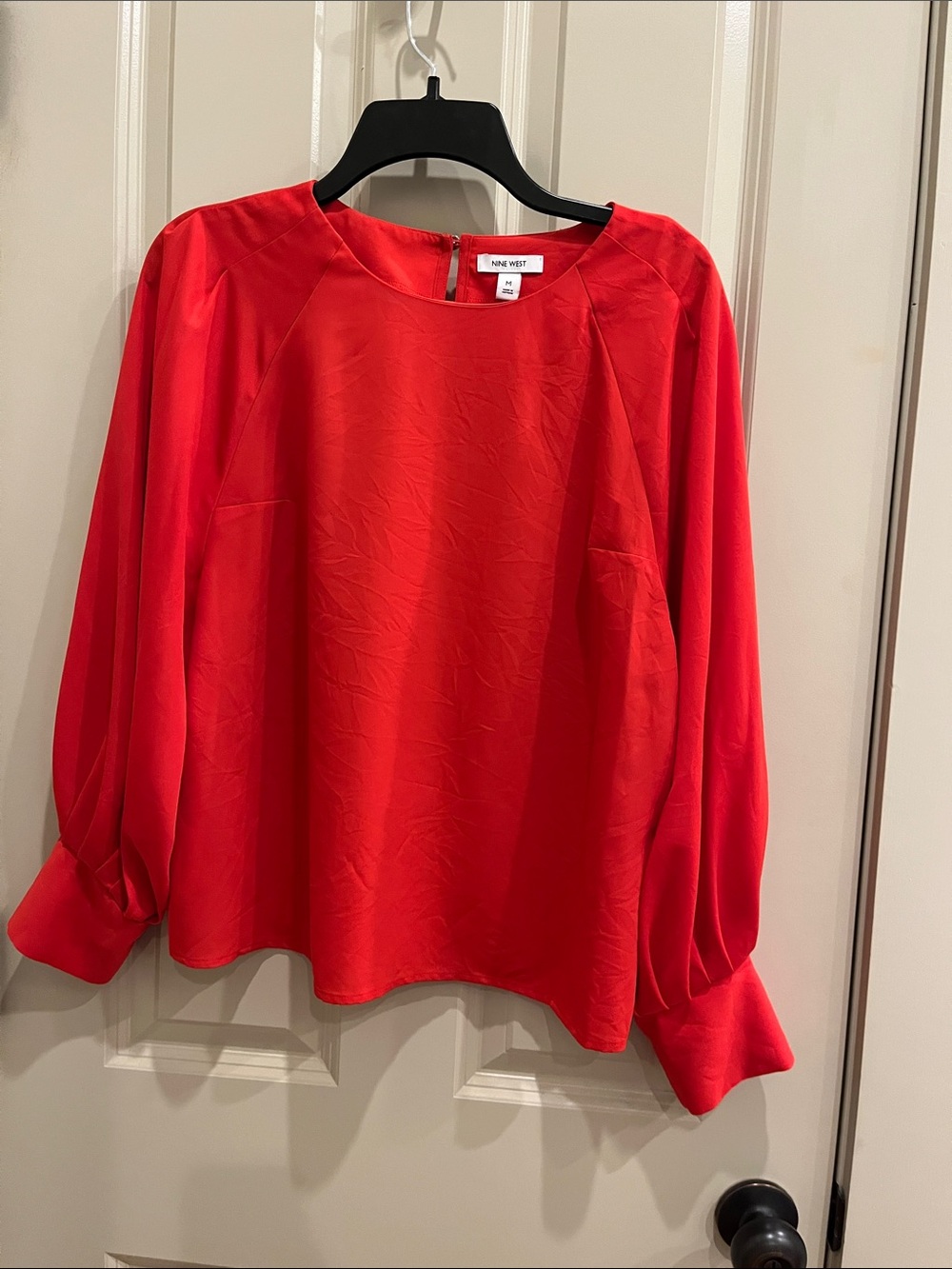 Nine West Red Satin-Look Long Sleeve Blouse